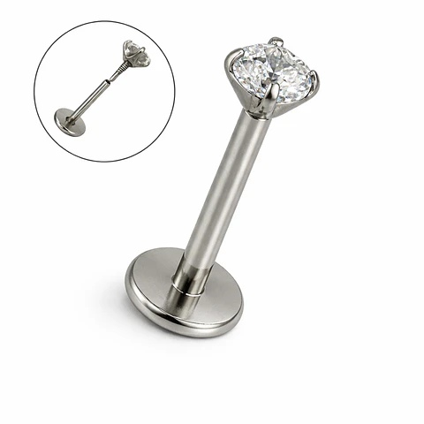 Piercing Labret Perno Tornillo 6mm 18G Punto Luz Titanio Astm F136