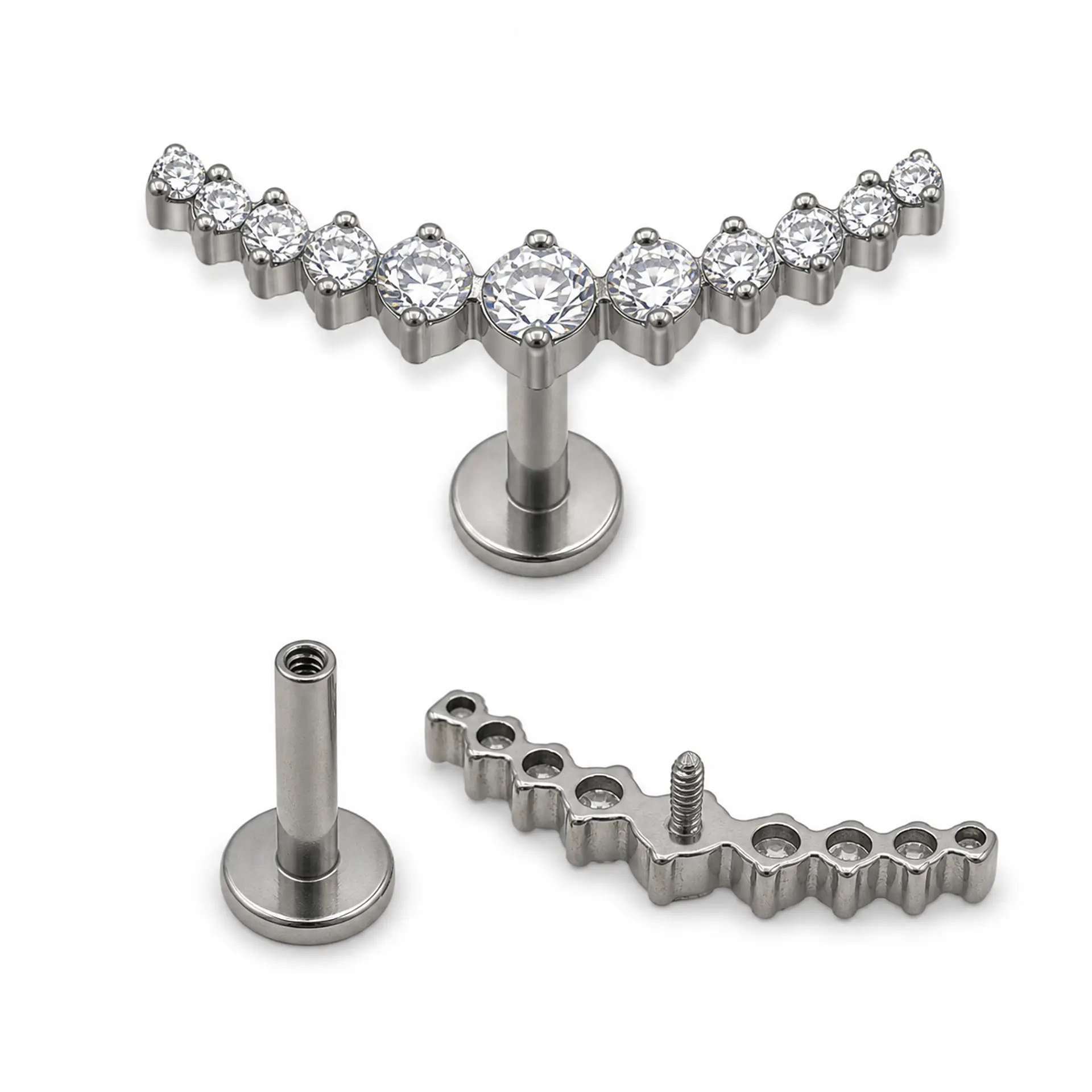 Piercing Labret Lucilla Astm F136 Titanio Zirconia 8mm 5