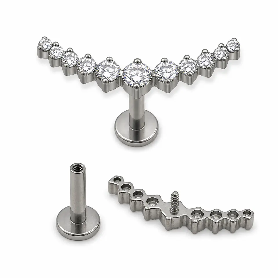 Piercing Labret Lucilla Astm F136 Titanio Zirconia 8mm 5