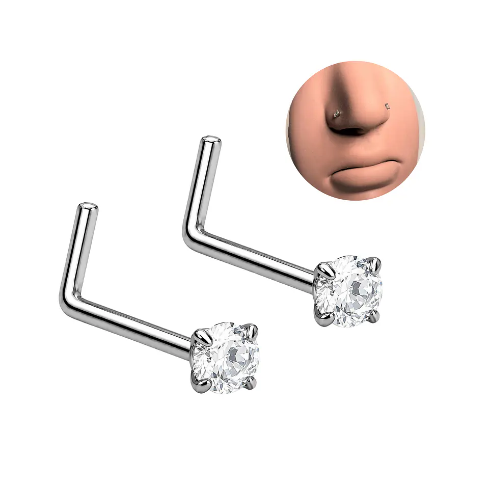 Pack 2 Piercings tipo L 3mm doble nostril simétrico titanio ASTM F136 1