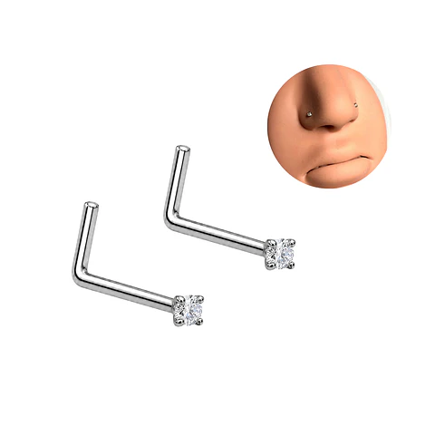 Pack 2 Piercings tipo L 2mm doble nostril simétrico titanio ASTM F136