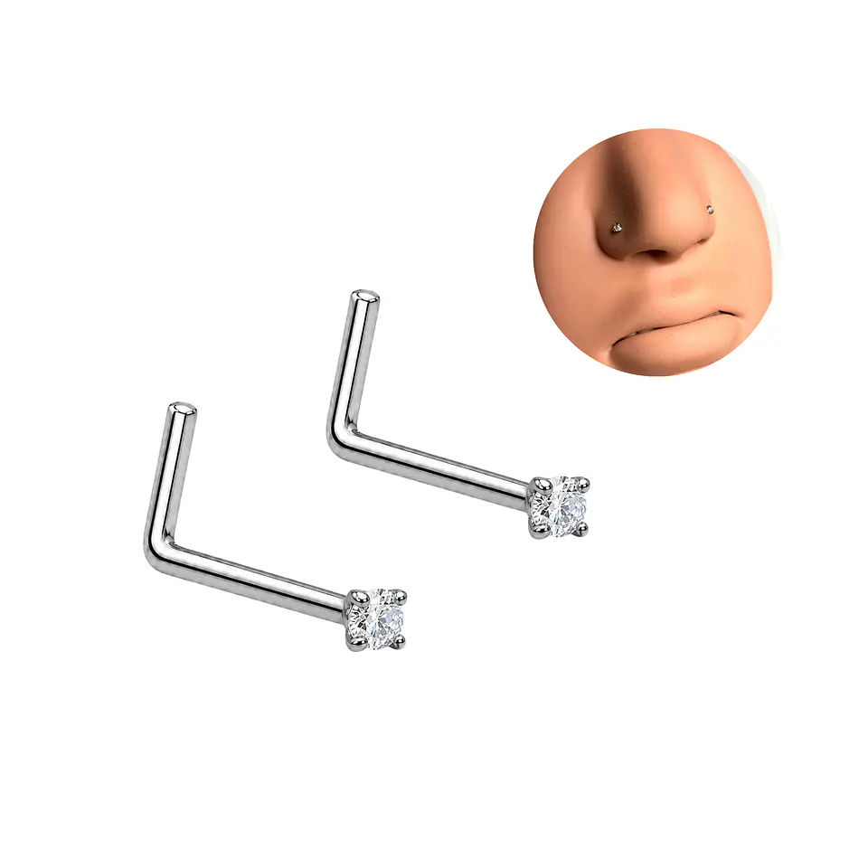 Pack 2 Piercings tipo L 2mm doble nostril simétrico titanio ASTM F136 1