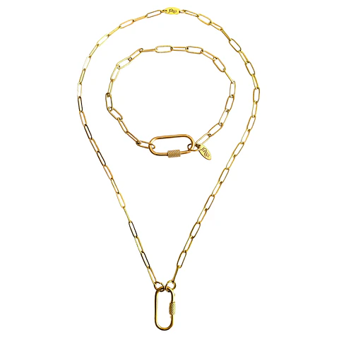 Collar y Pulsera Dorada con Cierre Rectangular Eslabones Tipo Timón | Colección Frutería