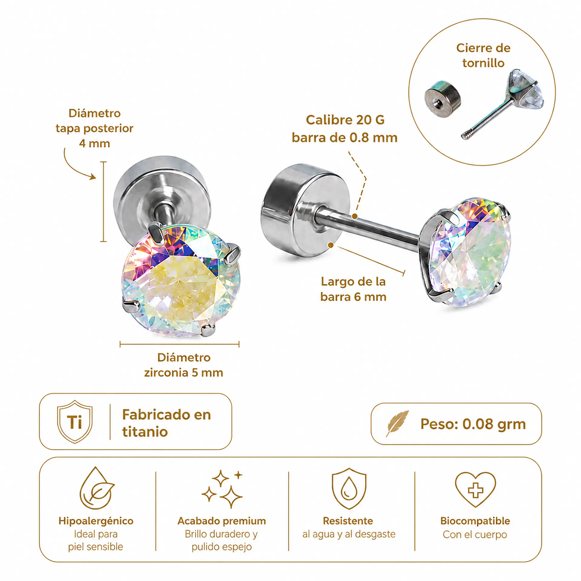 Aros punto de luz Aurora titanio Zirconia 5mm 3