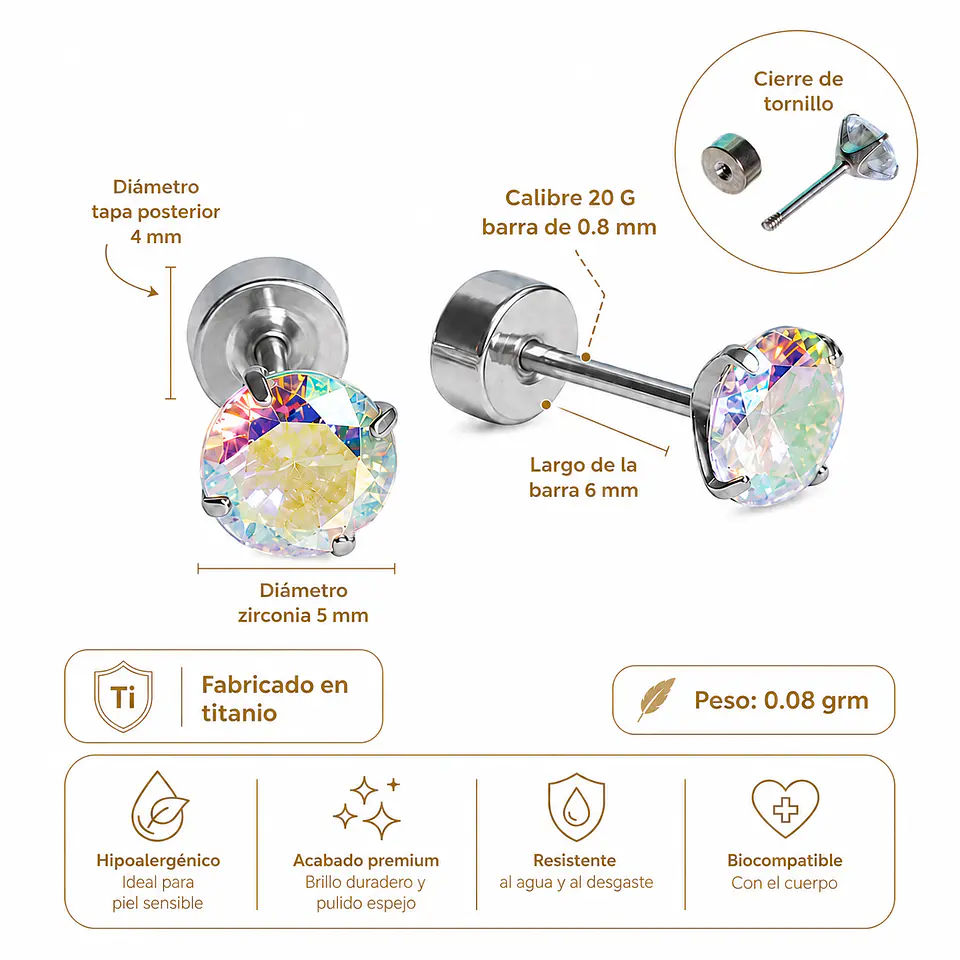 Aros punto de luz Aurora titanio Zirconia 5mm 3