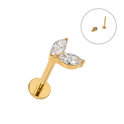 Piercing Alba Labret 16g barra 8mm Titanio PVD En Oro 18k