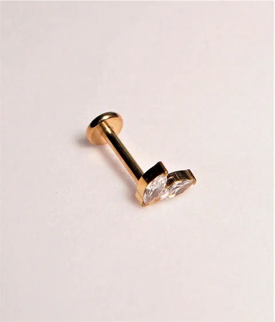 Piercing Alba Labret 16g barra 8mm Titanio PVD En Oro 18k 9