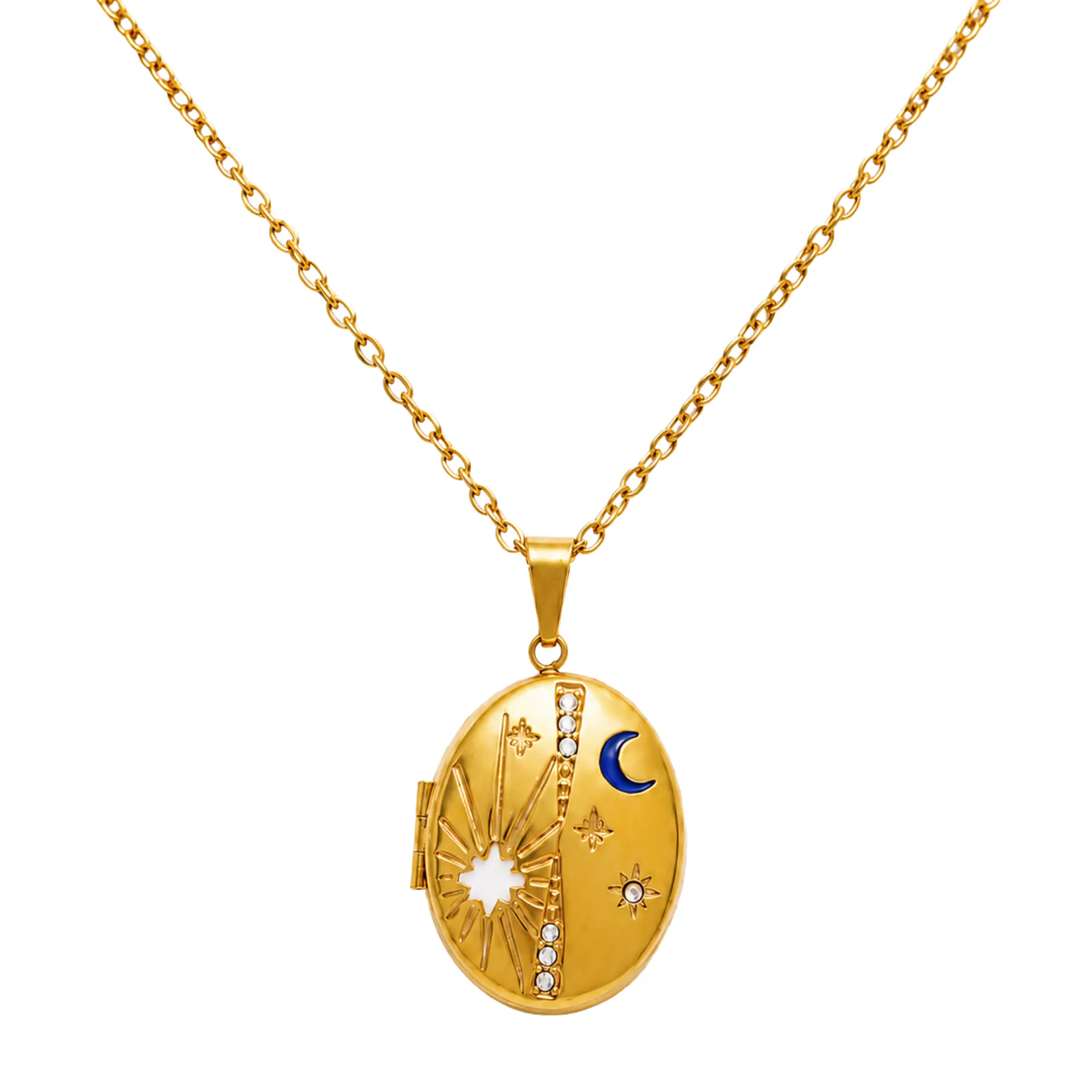 Relicario Catalina imantado luna y estrellas chapadas en oro 18k 10