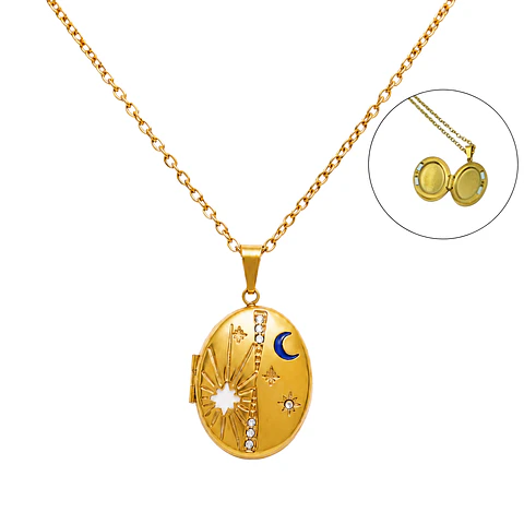 Relicario Catalina imantado luna y estrellas chapadas en oro 18k