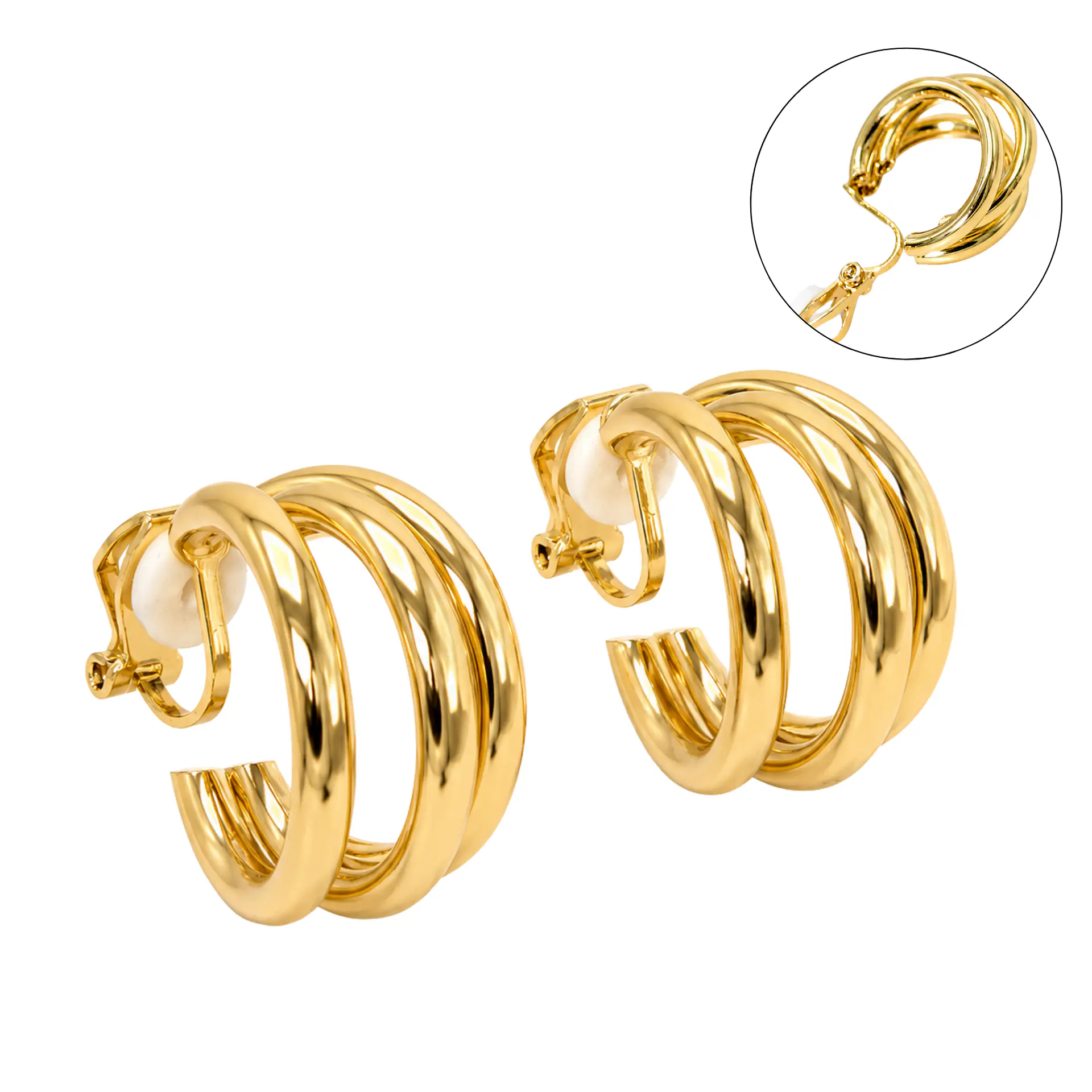Argollas Sabrina sin perforacion triple aro bañadas en oro 14k 1