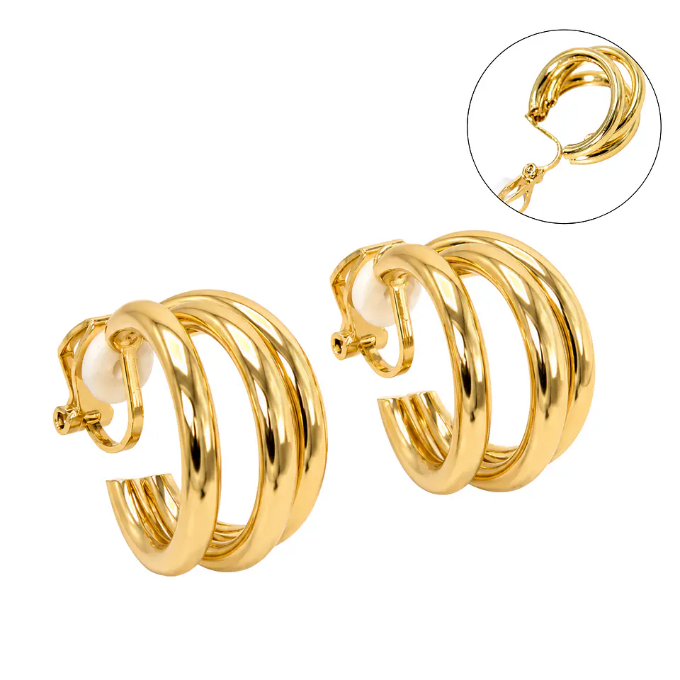 Argollas Sabrina sin perforacion triple aro bañadas en oro 14k 1