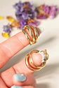 Argollas Sabrina sin perforacion triple aro bañadas en oro 14k - Miniatura 8