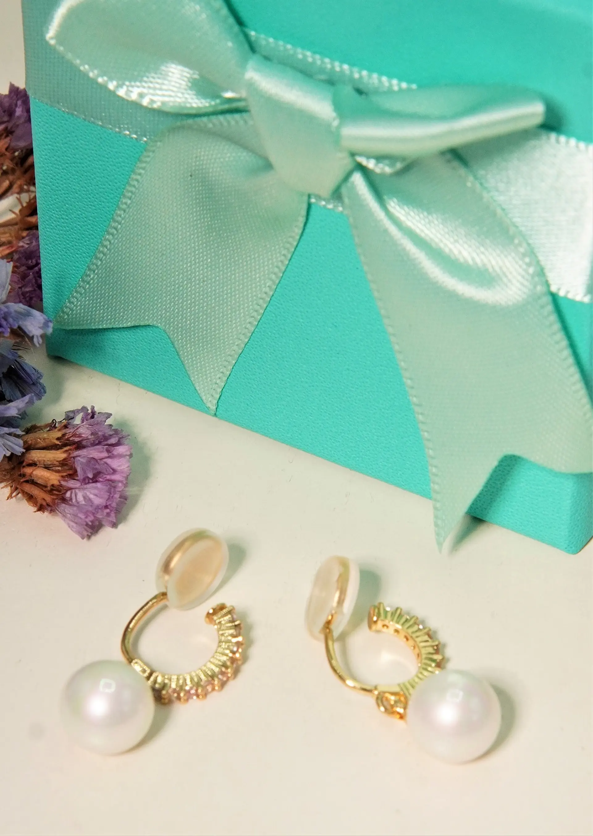 Aros Bella sin perforación perlas zirconias bañados en oro 14k 6