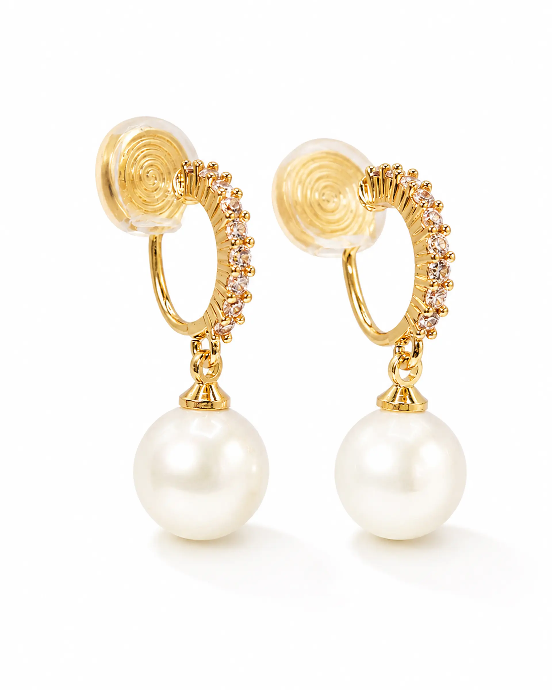 Aros Bella sin perforación perlas zirconias bañados en oro 14k 7