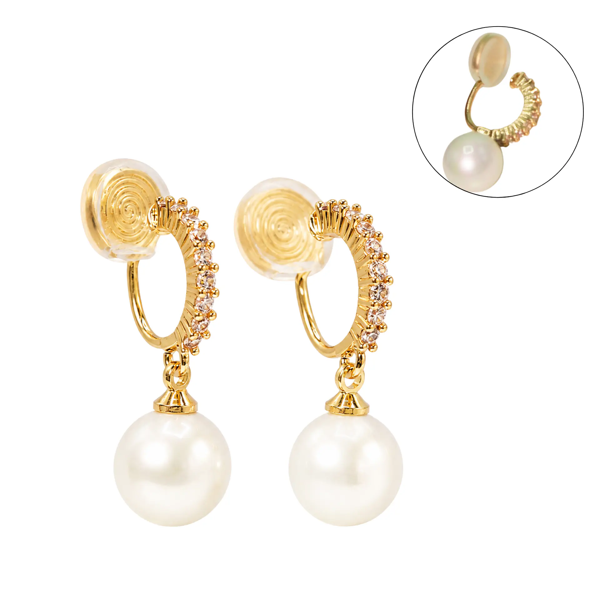 Aros Bella sin perforación perlas zirconias bañados en oro 14k 1