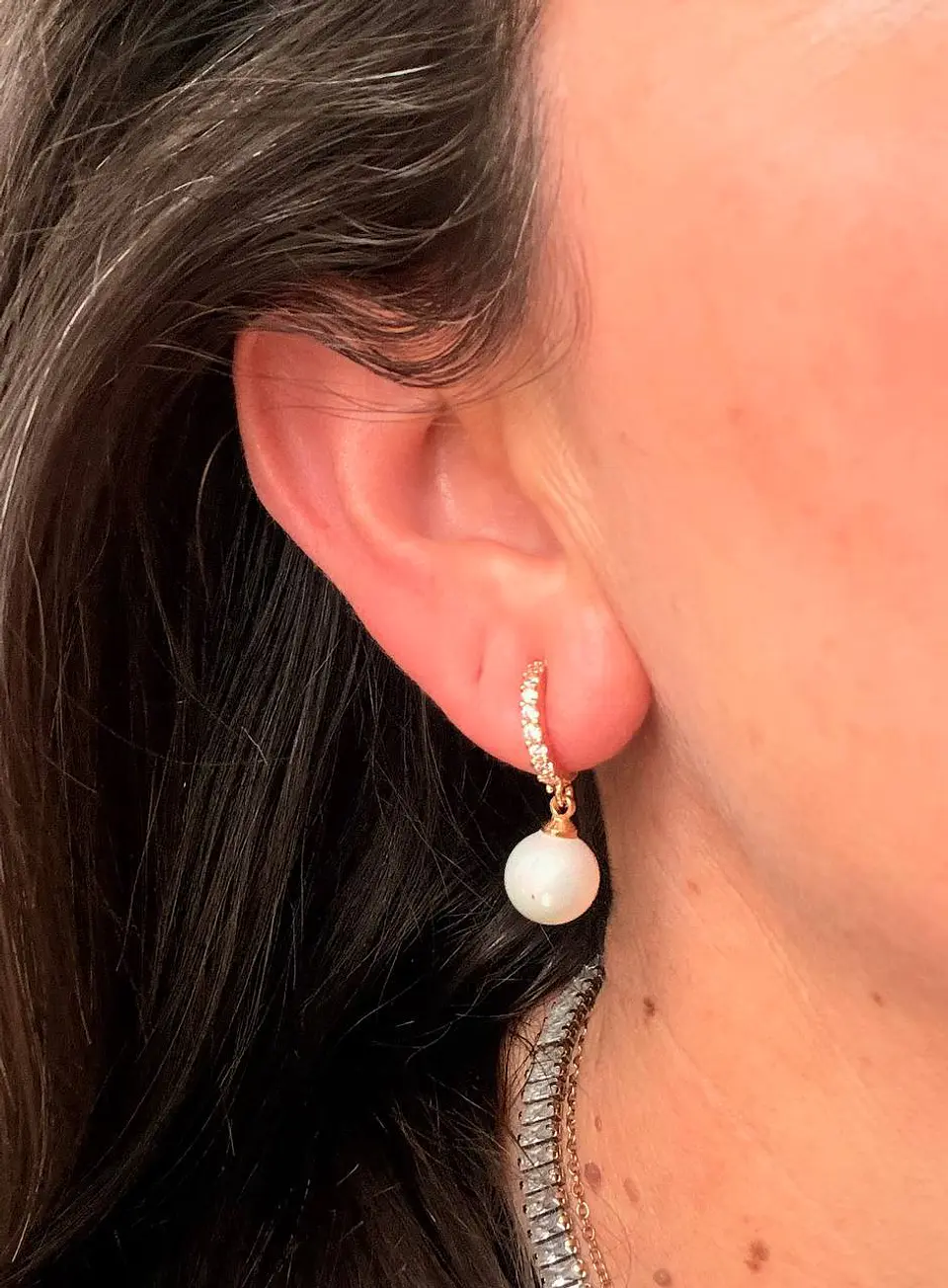 Aros Bella sin perforación perlas zirconias bañados en oro 14k 2