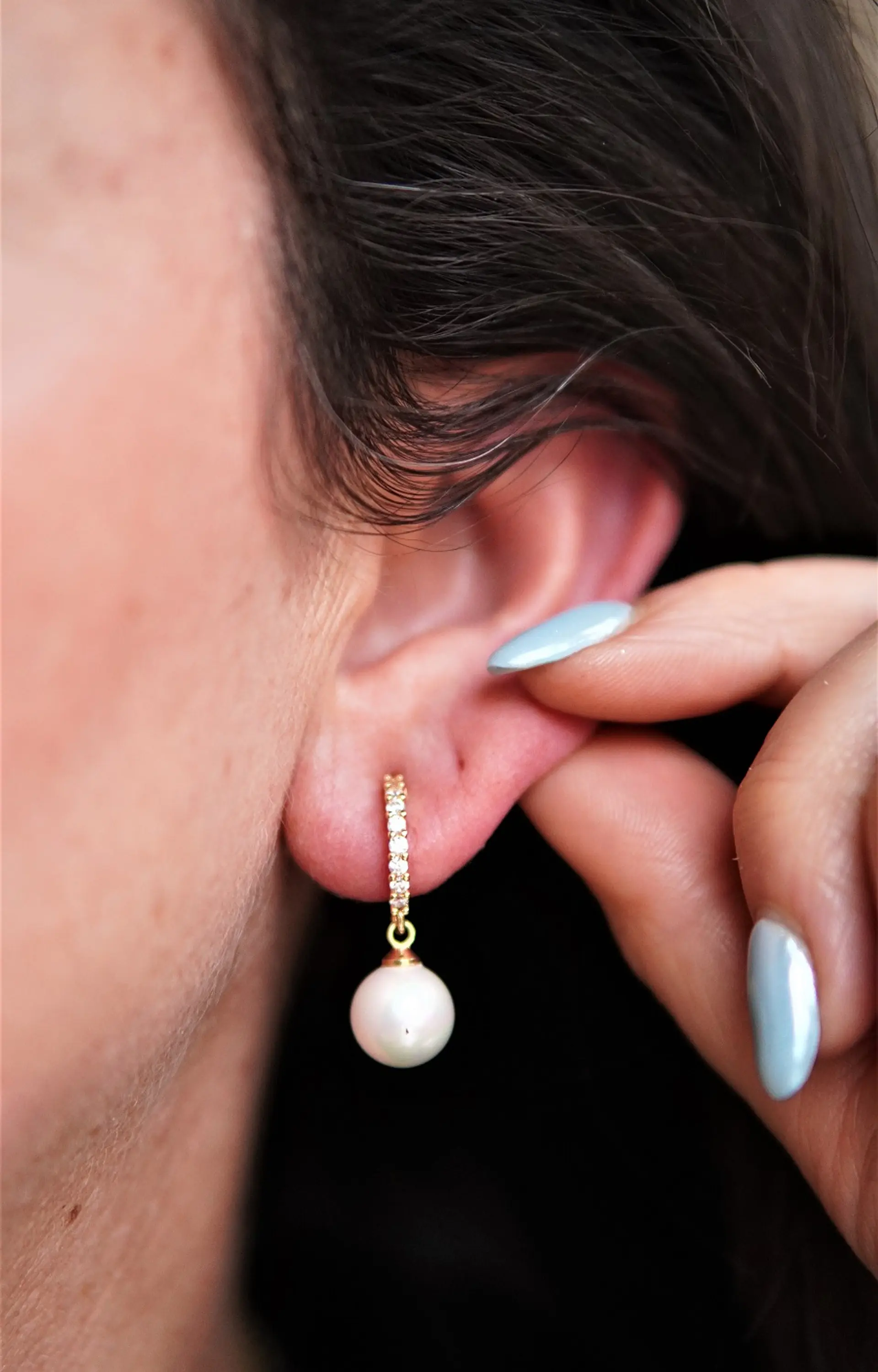 Aros Bella sin perforación perlas zirconias bañados en oro 14k 5