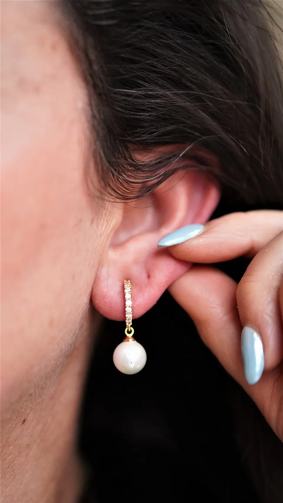 Aros Bella sin perforación perlas zirconias bañados en oro 14k 5