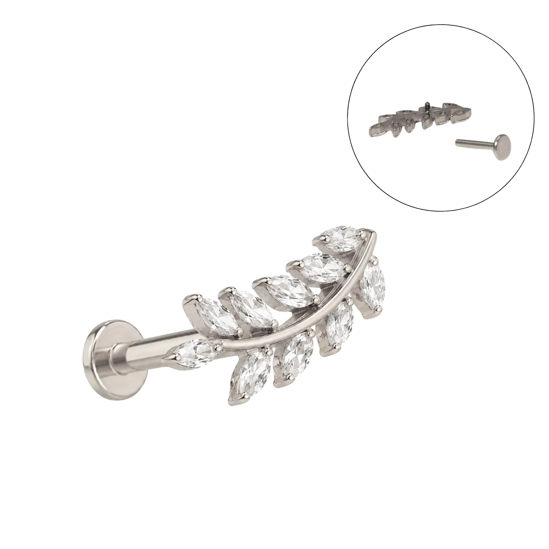 Piercing Helena labret 8mm 16G zirconias Titanio plateado 1