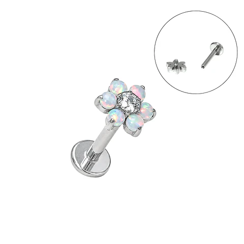 Piercing labret Cloe opalo zirconia 8mm titanio F136