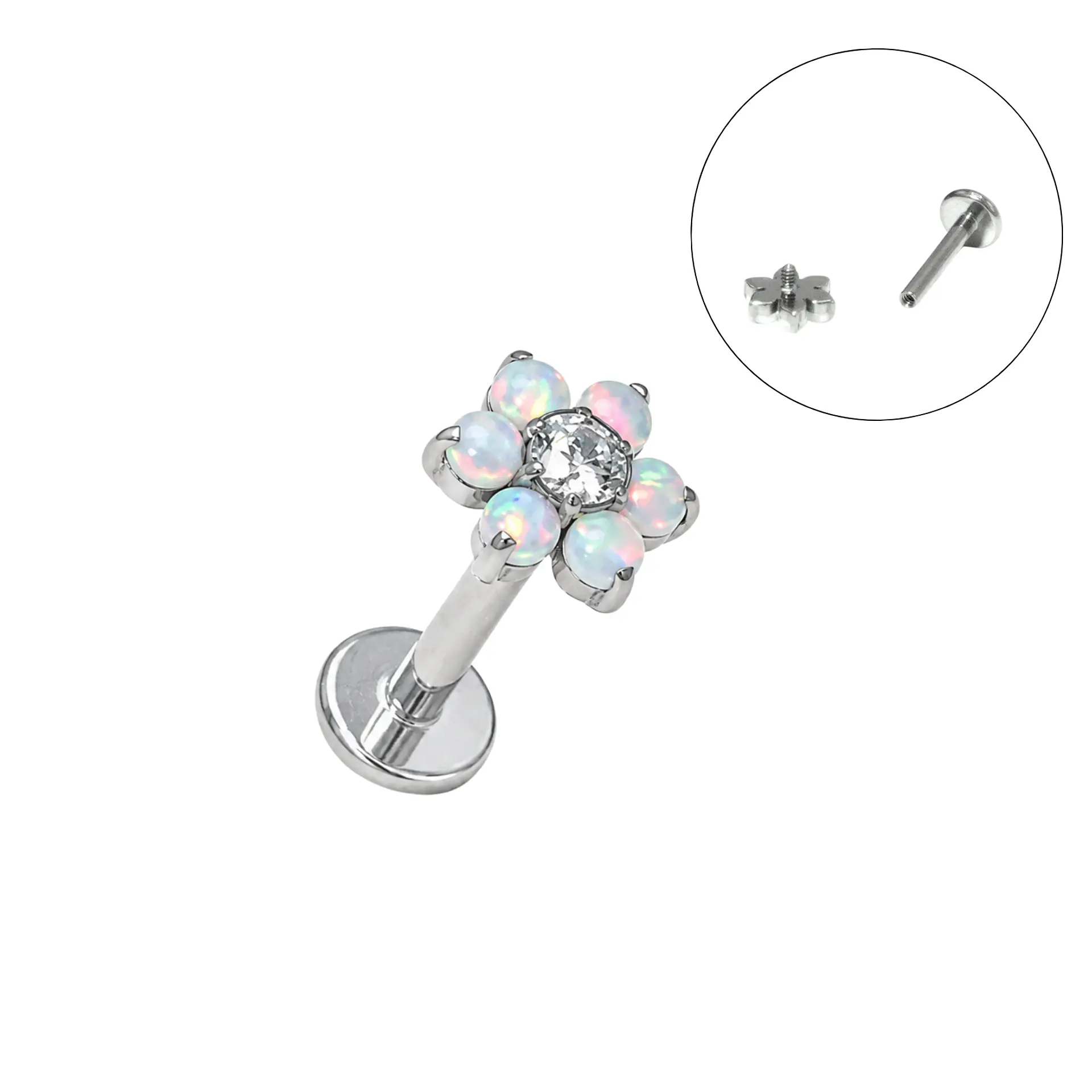 Piercing labret Cloe opalo zirconia 8mm titanio F136 1