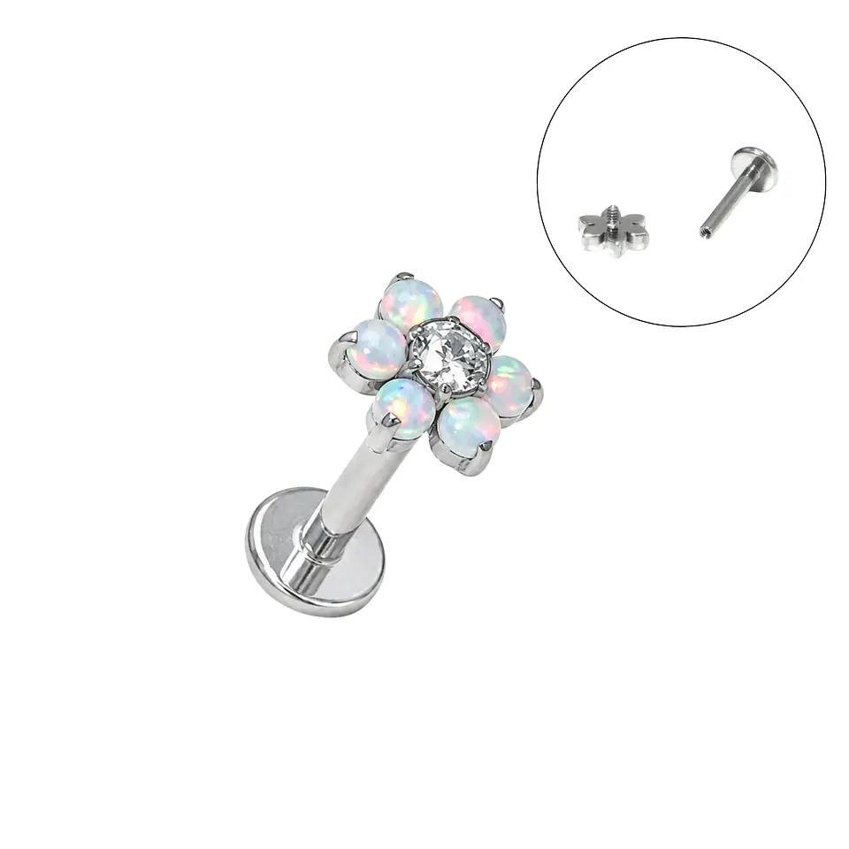 Piercing labret Cloe opalo zirconia 8mm titanio F136 1