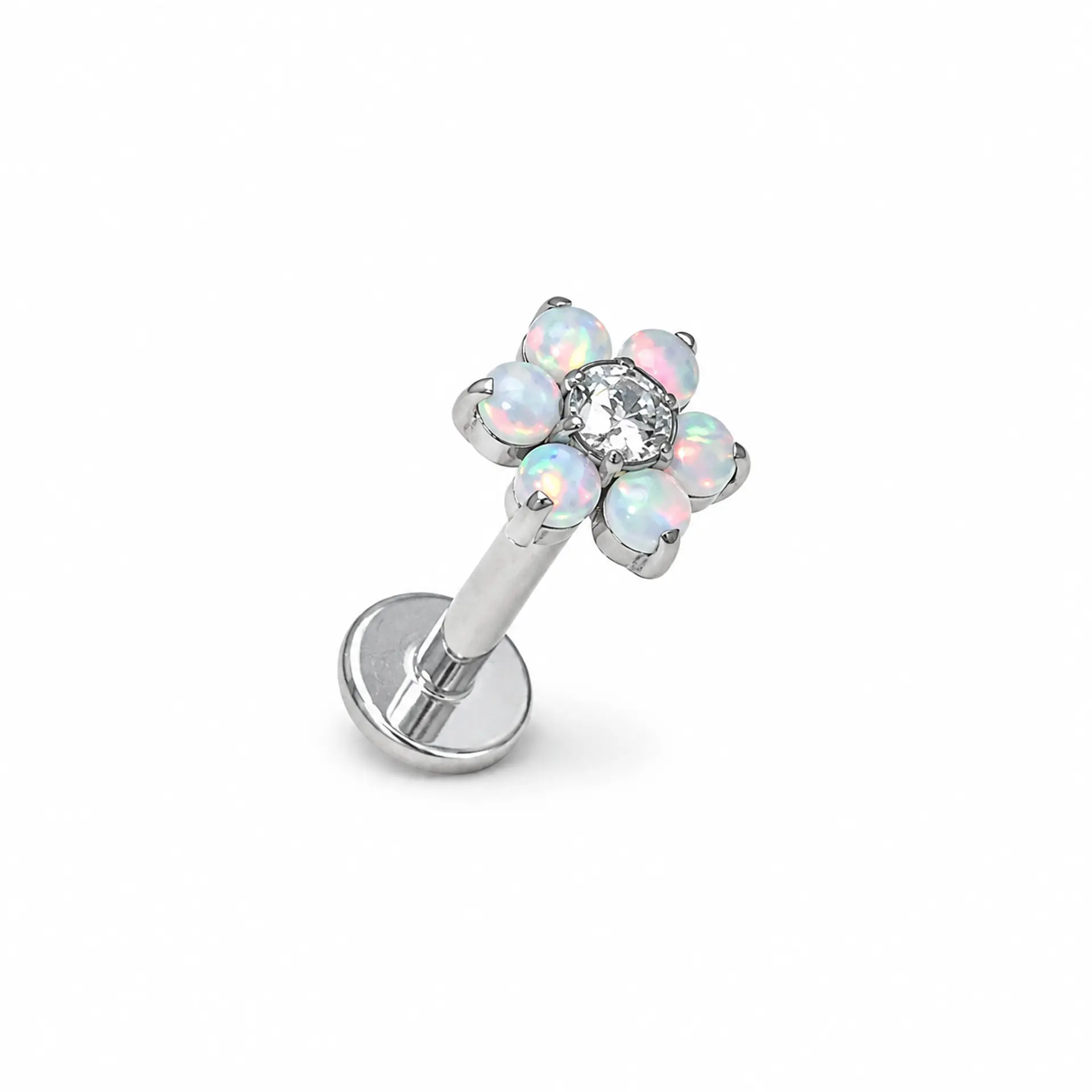 Piercing labret Cloe opalo zirconia 8mm titanio F136 8