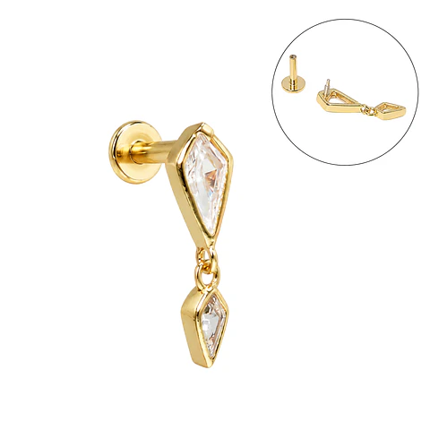 Piercing labret Laila 6mm 16G plata 925 bañado oro 18k