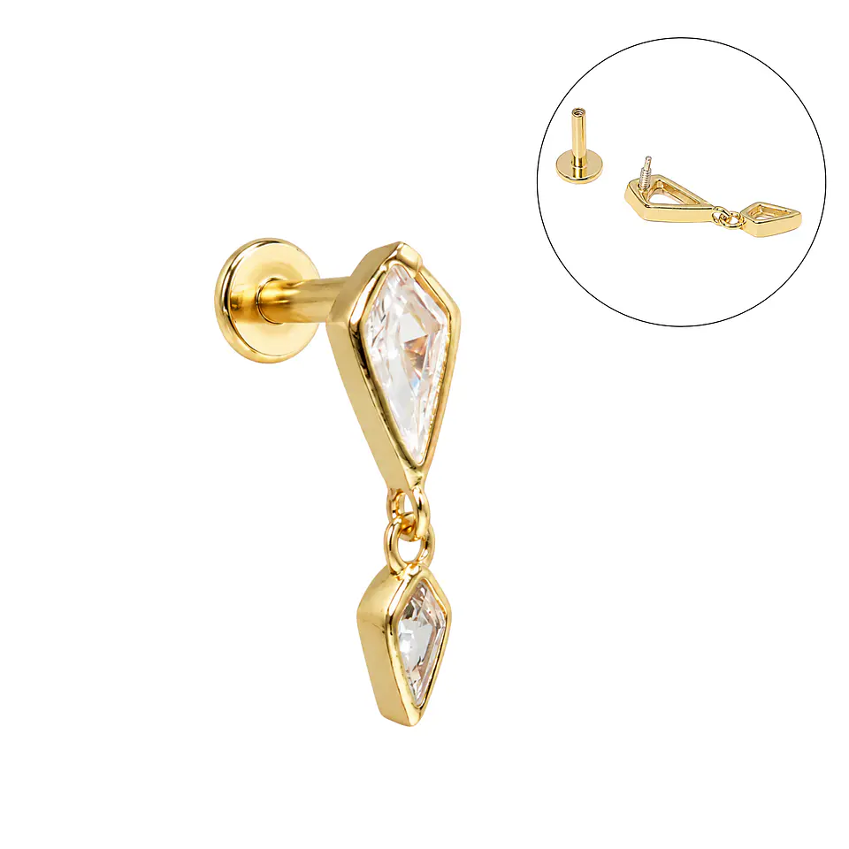 Piercing labret Laila 6mm 16G plata 925 bañado oro 18k 1