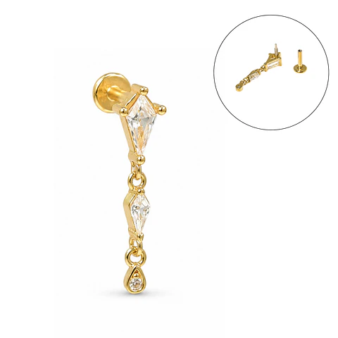 Piercing labret Amy 6mm 16G plata 925 bañado oro 18k