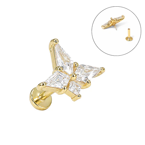 Piercing labret Abby plata 925 6mm 16G bañada en oro 18K 