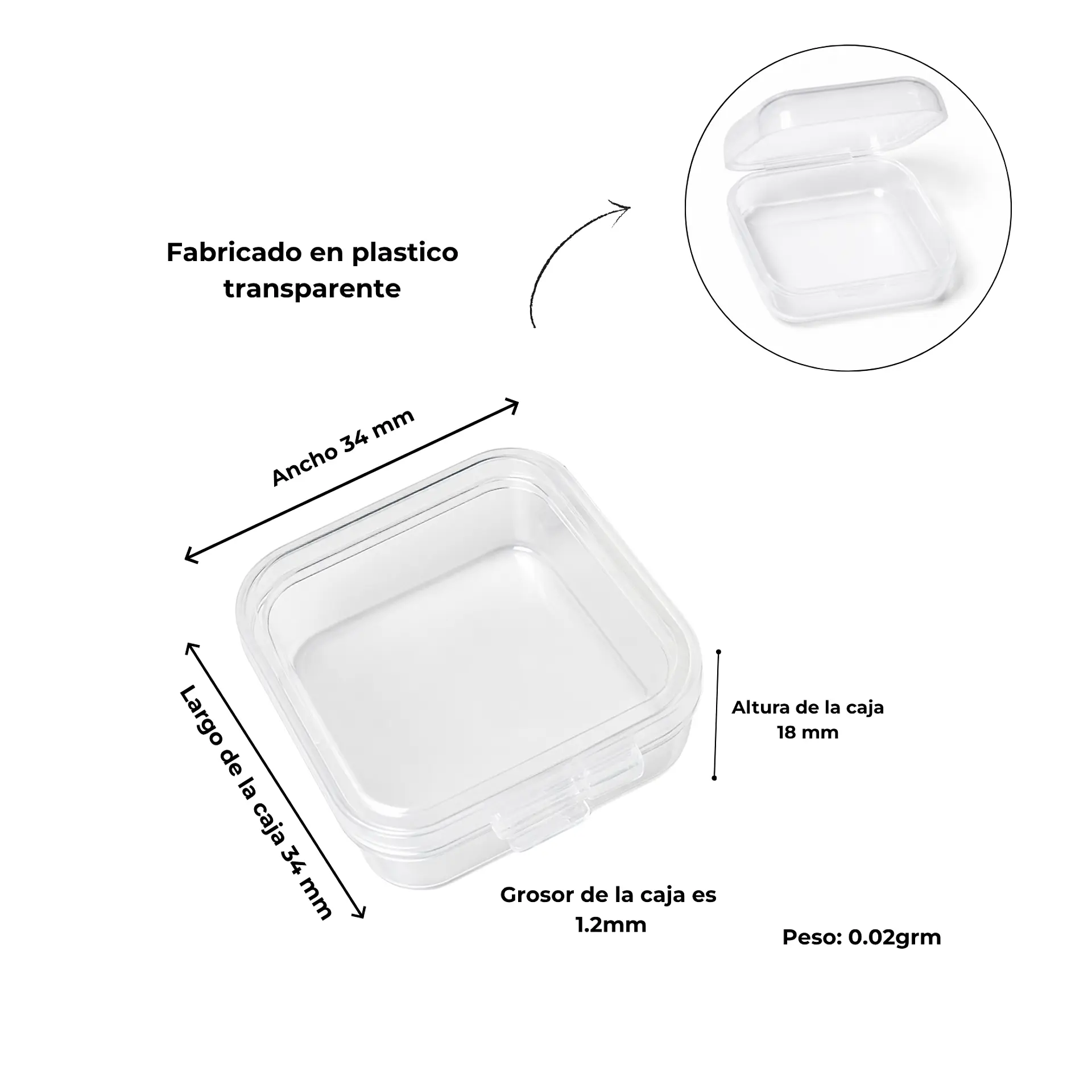 Pack de 24 cajas plasticas transparentes 34x34 mm almacenaje 3