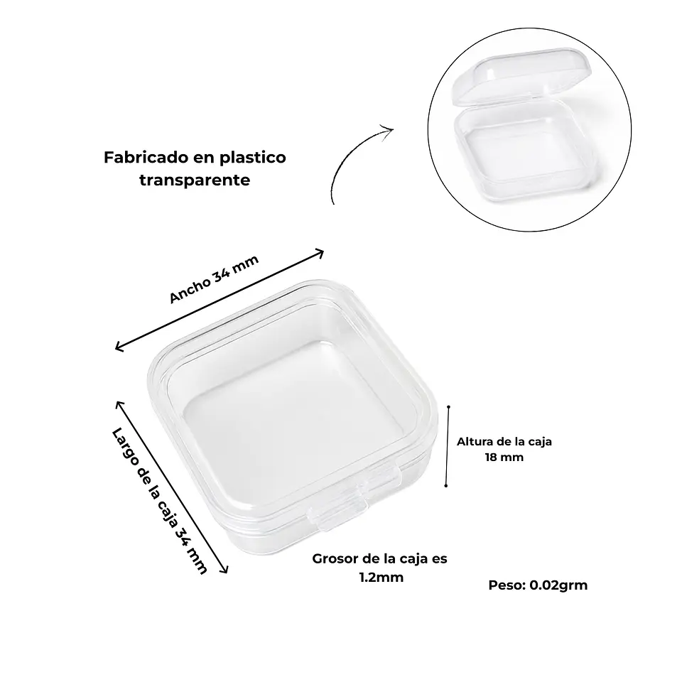 Pack de 24 cajas plasticas transparentes 34x34 mm almacenaje 3