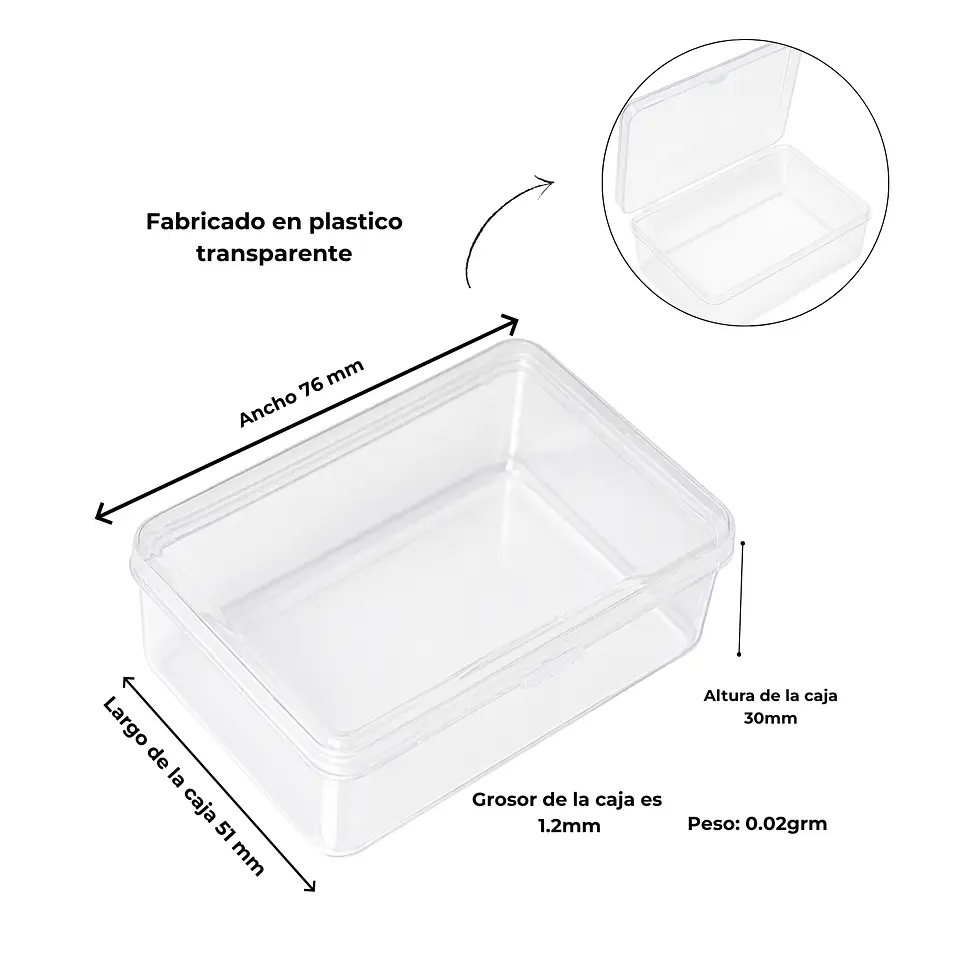 Pack de 12 cajas plasticas transparentes 76x51 mm almacenaje 2
