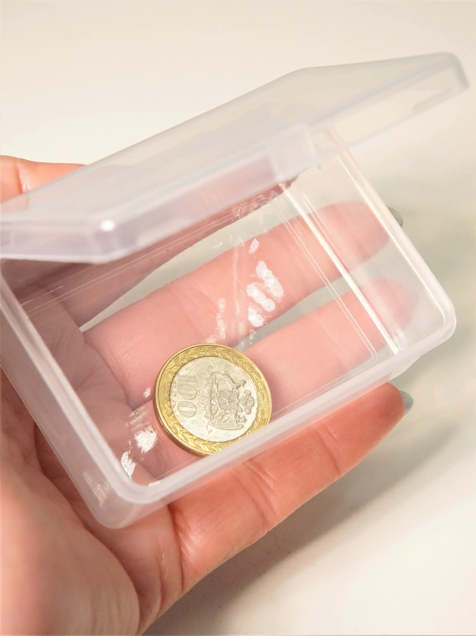 Pack de 12 cajas plasticas transparentes 76x51 mm almacenaje 3