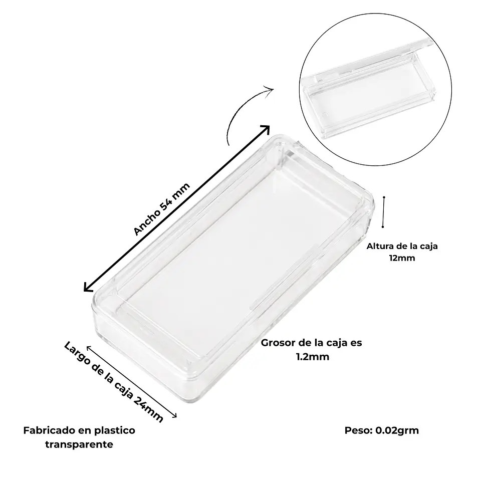 Pack de 12 cajas plasticas transparentes 54x24 mm almacenaje 2