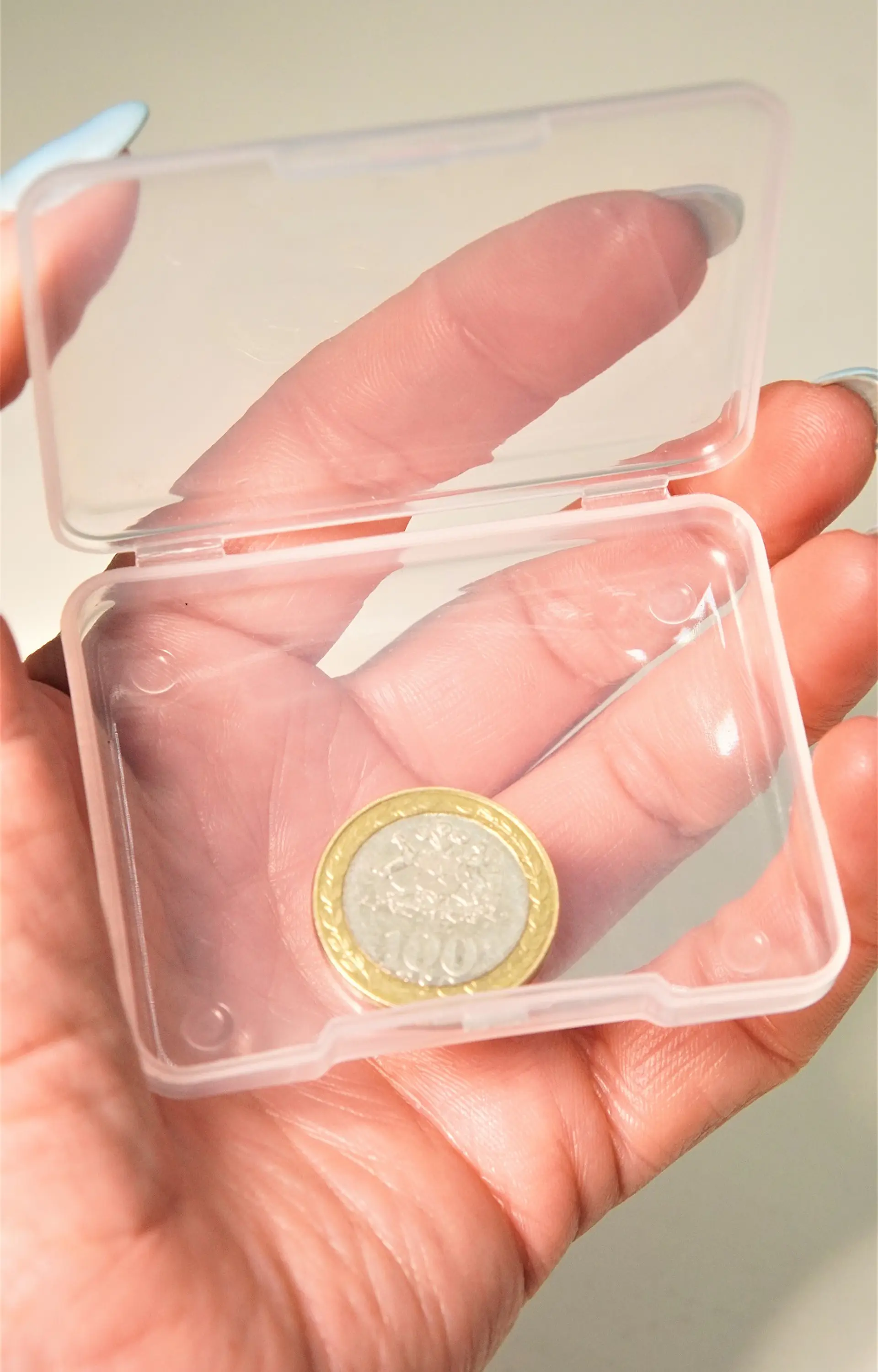 Pack de 12 cajas plasticas transparentes 68x53 mm almacenaje 8