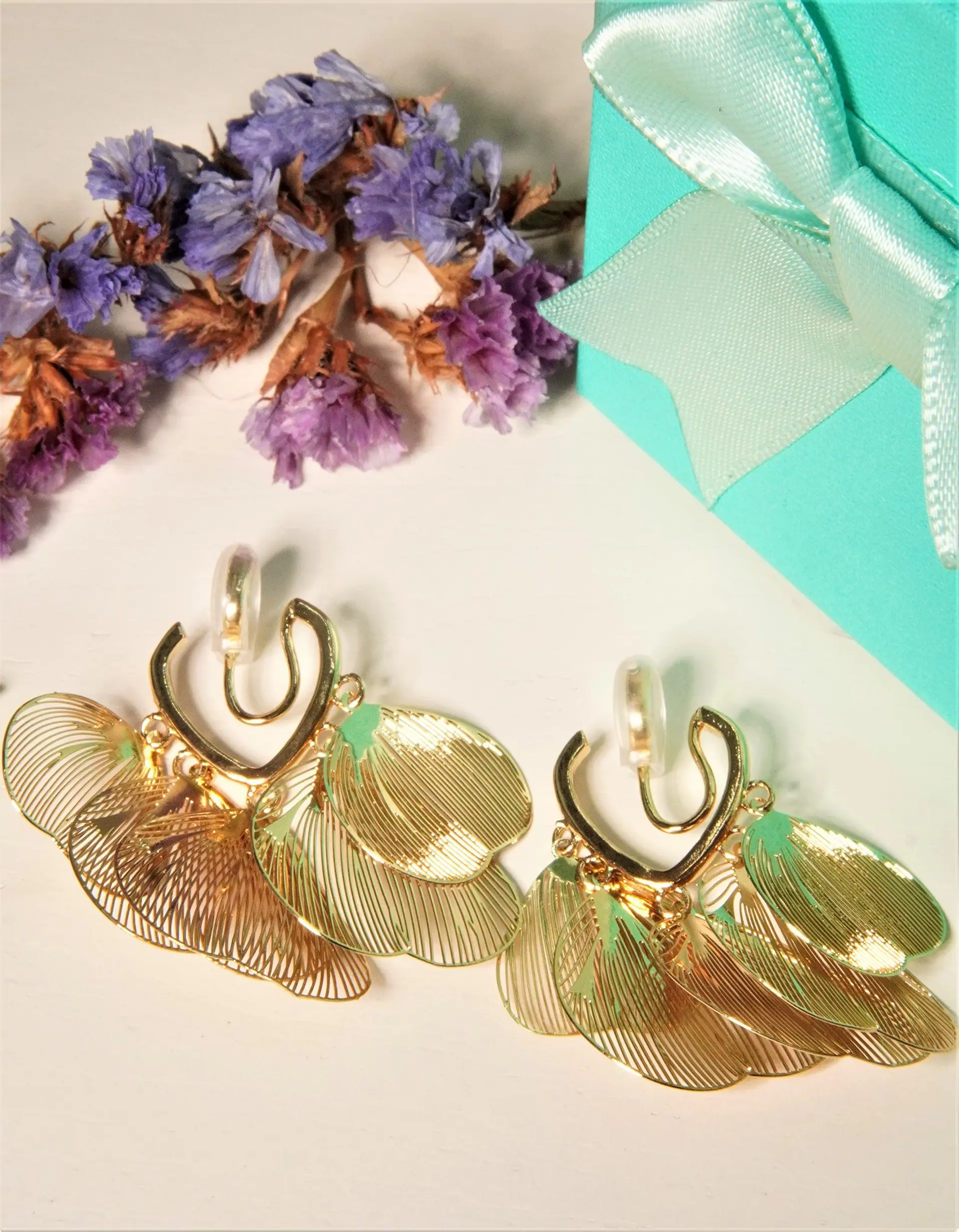 Aros Libelula sin perforacion bañados en oro 14k 6