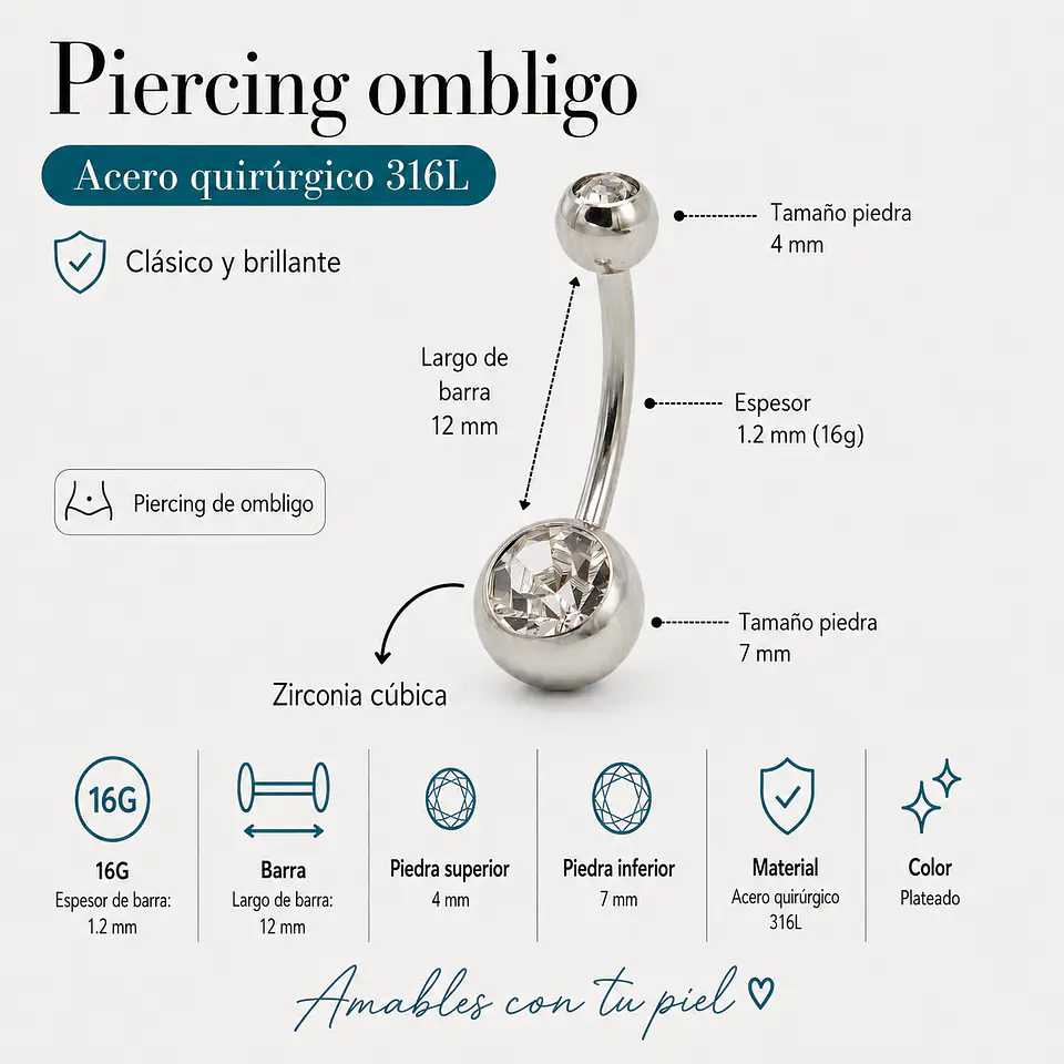 Piercing ombligo navel 12mm acero quirurgico 316L 2