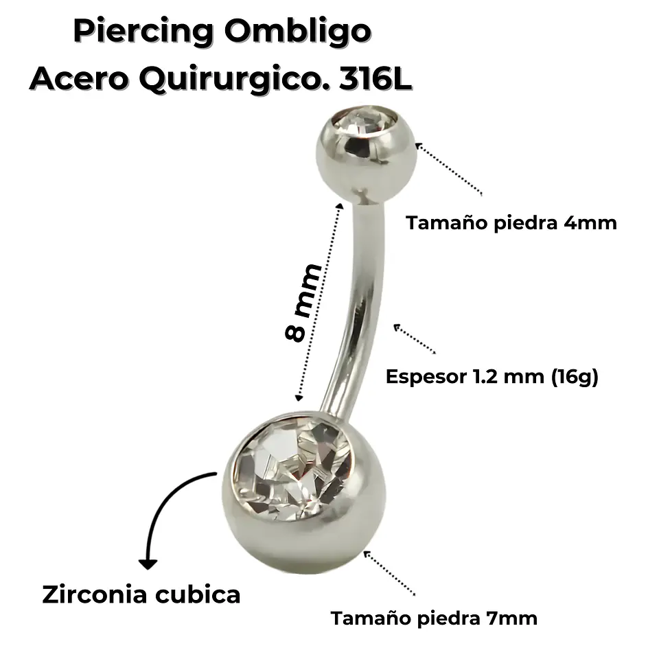 Piercing ombligo navel 8mm acero quirurgico 316L 3