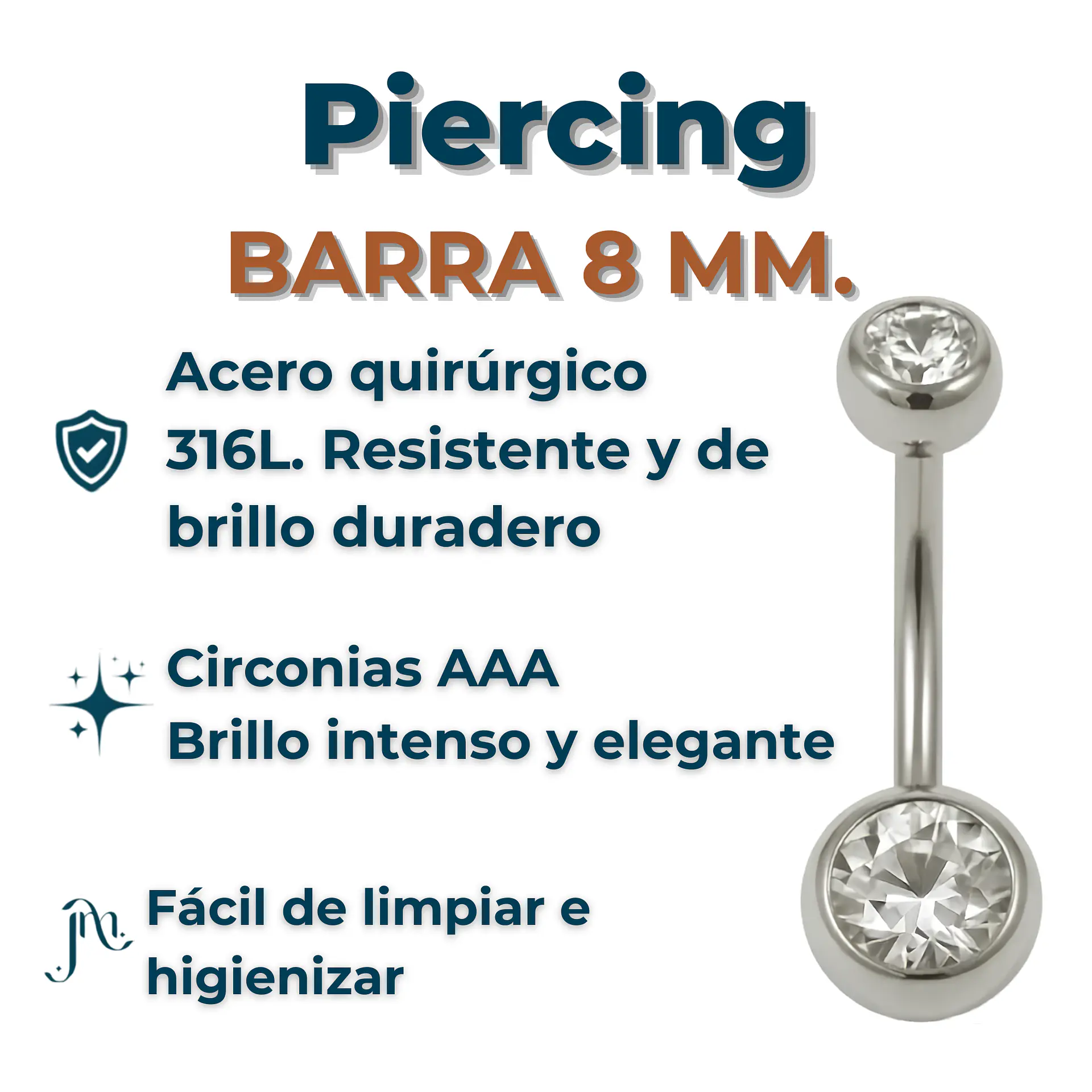 Piercing ombligo navel 8mm acero quirurgico 316L 2