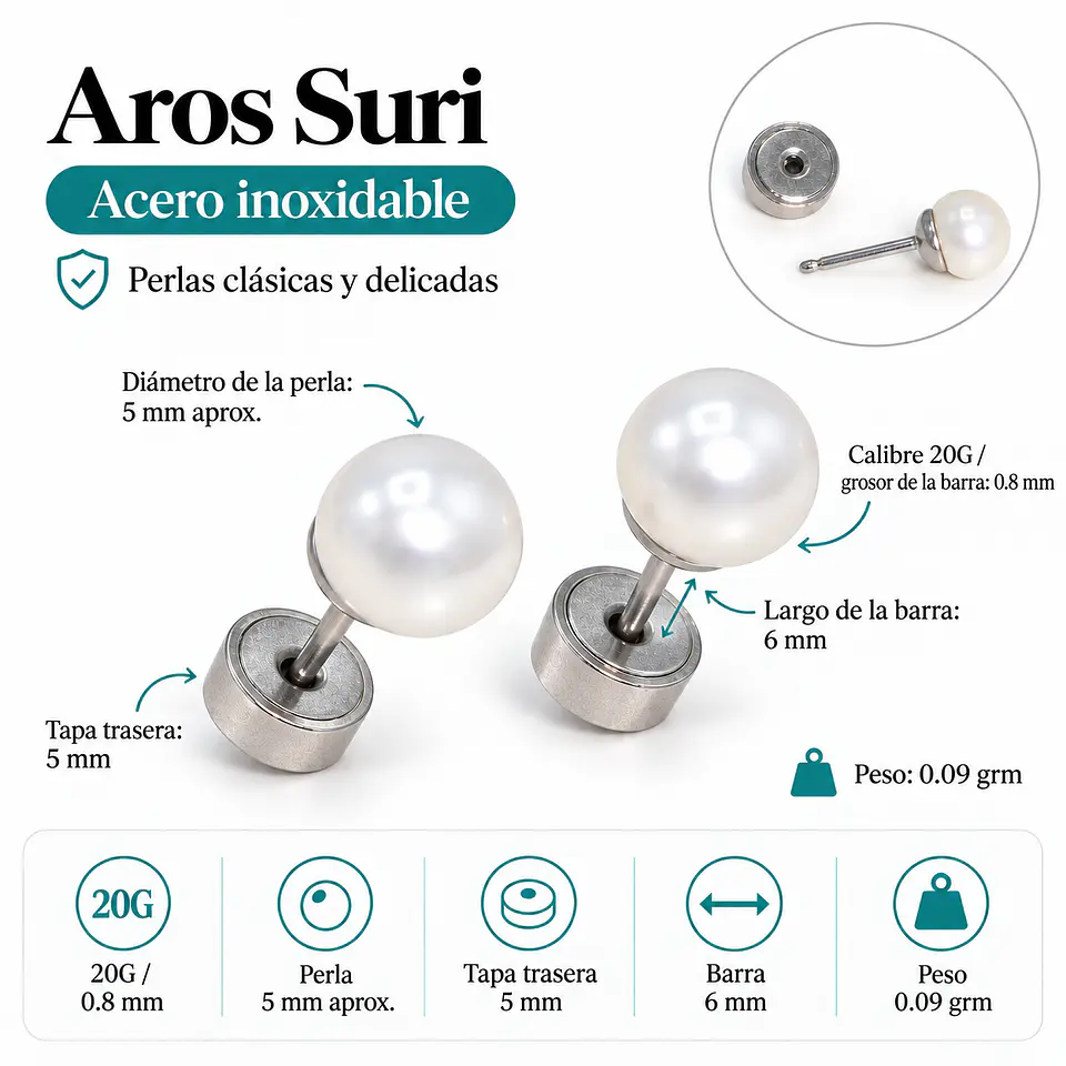 Aros abridores Suri con perla 5mm  3