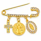 Prendedor Religioso Clara Medallas Zirconias San Benito Virgen Maria - Miniatura 1