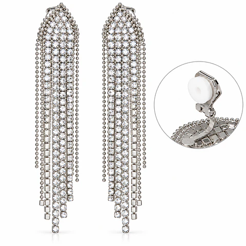 Aros Venus Sin Perforación Clip Zirconias Baño en Plata