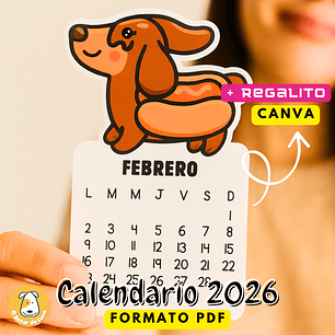 Calendario Perro Salchicha 2026 PDF/ Regalo plantilla Canva editable , papelería creativa, planner calendar, souvenirs, recuerdos Print Proyecto Completo