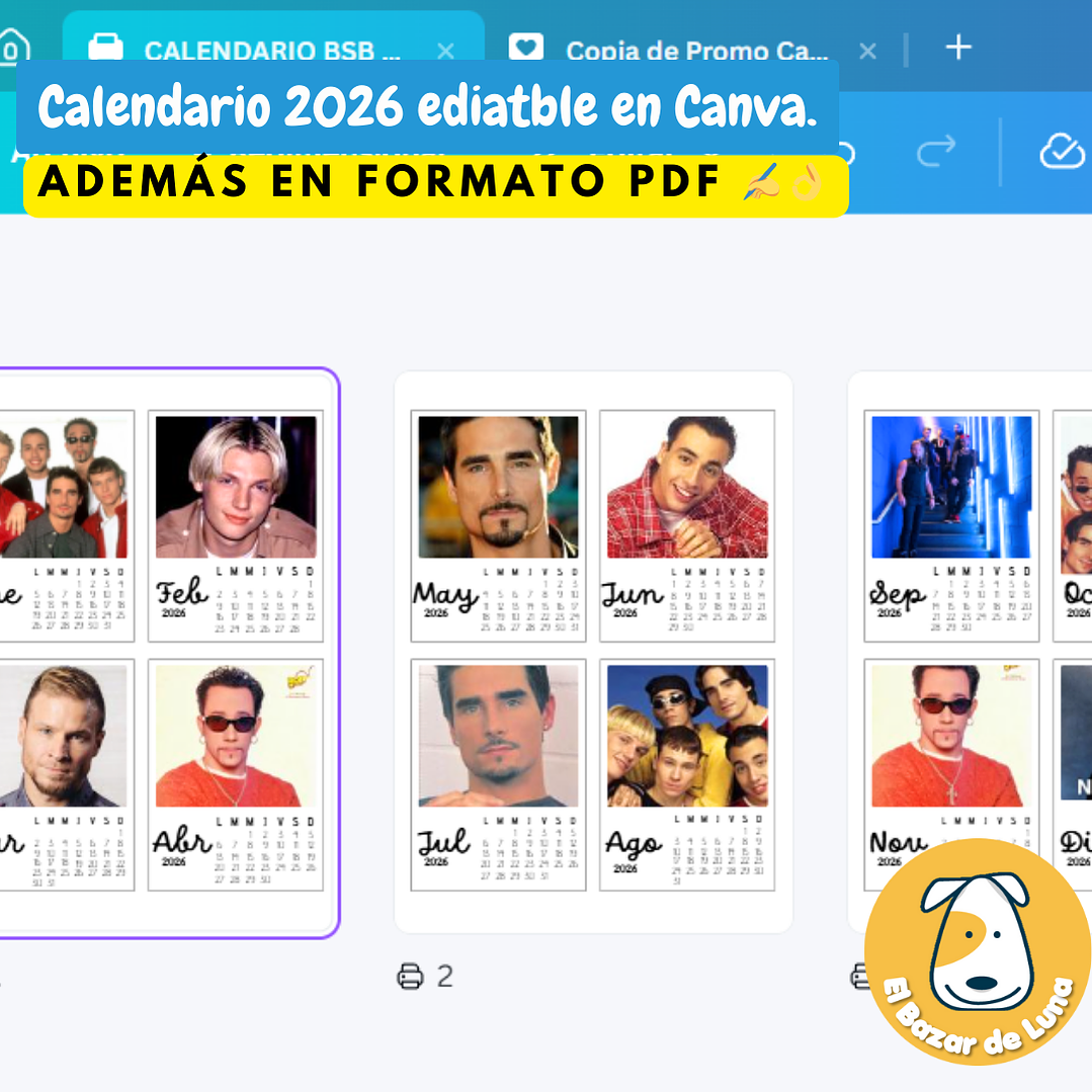 Calendario BSB 2026 Descargable y Editable/ formatos PDF & Plantilla Canva papelería creativa, planner, calendar, souvenirs, recuerdos Print 2