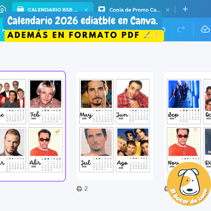 Calendario BSB 2026 Descargable y Editable/ formatos PDF & Plantilla Canva papelería creativa, planner, calendar, souvenirs, recuerdos Print 2