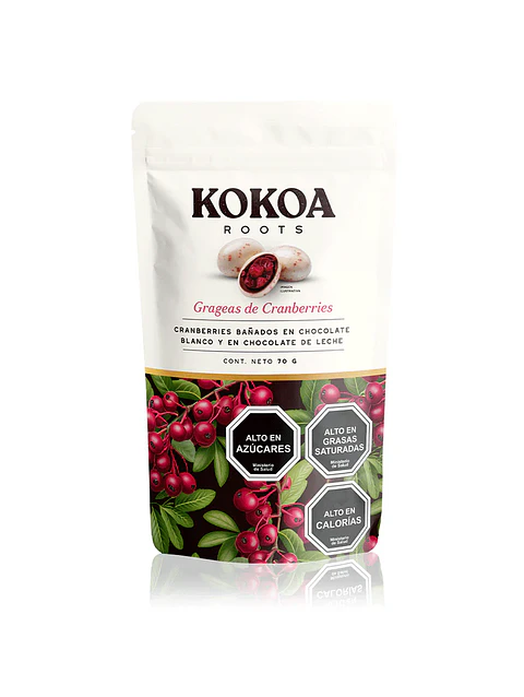 Grageas de Cranberries bañadas en Chocolate Blanco y Chocolate de Leche - Kokoa - 70g