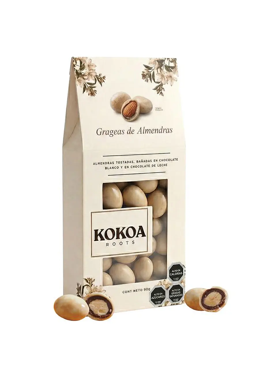 Grageas de Almendras tostadas bañadas en Chocolate Blanco y Chocolate de Leche - Kokoa - 90g 1