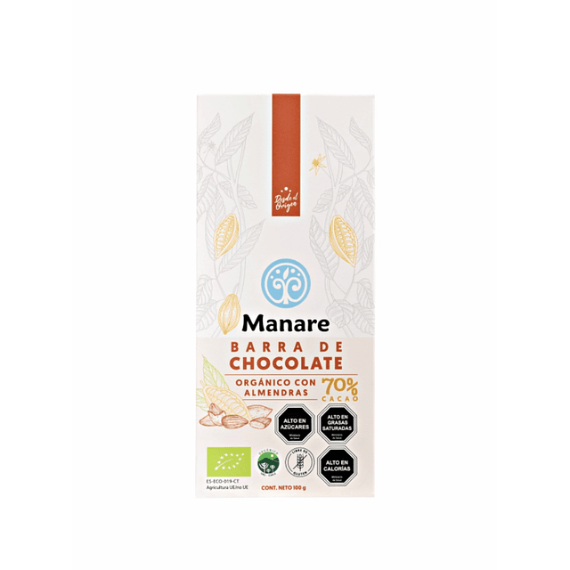 🍫Chocolate Orgánico con trozos de Almendras tostadas 70% Cacao 100g 🐿🍫
